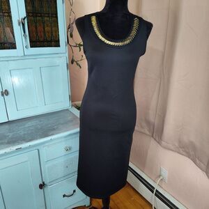 Body Central Black Bodycon Dress Womens Large Gold Neckline Accent